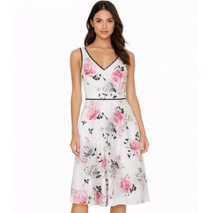 White House Black Market Floral Fit and Flare Dress EUC Size 14 Petite